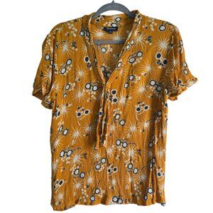 Anthropologie Modcloth ASO TV Yellow Sunglass Tie V Neck Blouse Size XL
